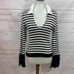 NEW Anthropologie Maeve Black and White Striped Top Large